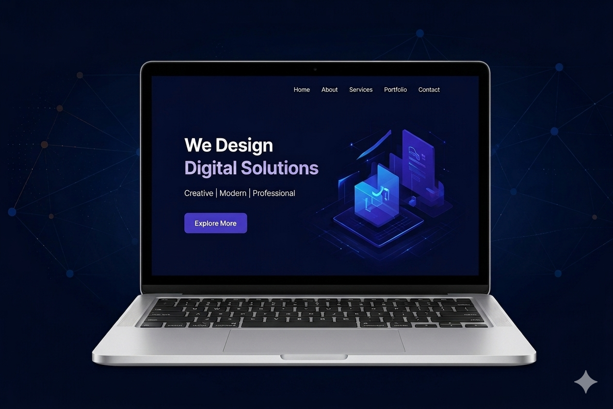 Laptop mockup displaying digital solutions layout